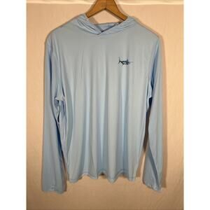 Scales Men’s Fishing Hoodie Shirt Size XL Light Blue Long Sleeve